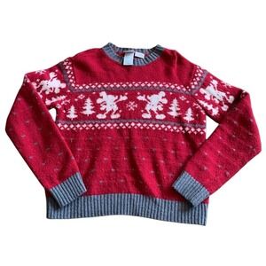 Vintage Mickey Mouse Christmas Sweater Wool Blend Fair Isle Red Disney Size‎ M